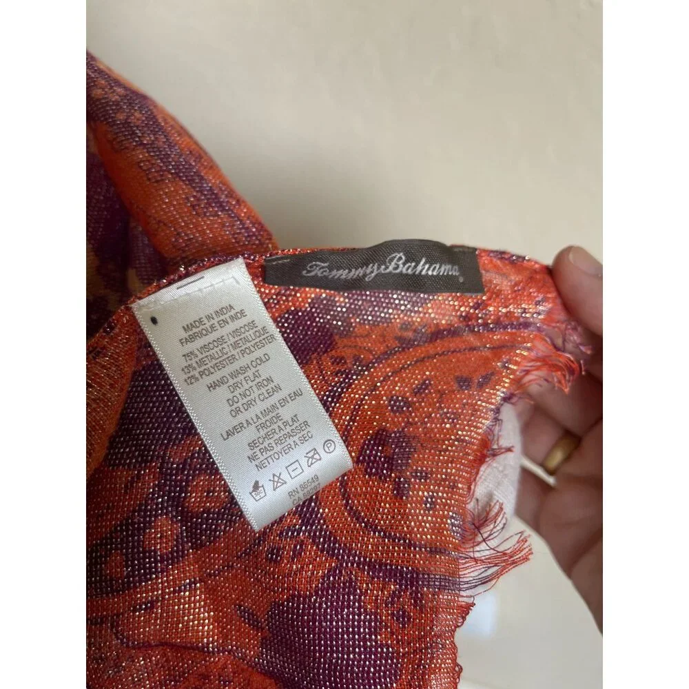 Tommy Bahama Gold Sparkle Mettallic Fiber Orange Purple Artsy Fringe Rectangle S